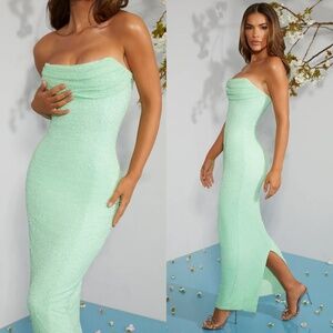 PALERMO Embellished Bandeau Cowl Neck Maxi Dress in Mint